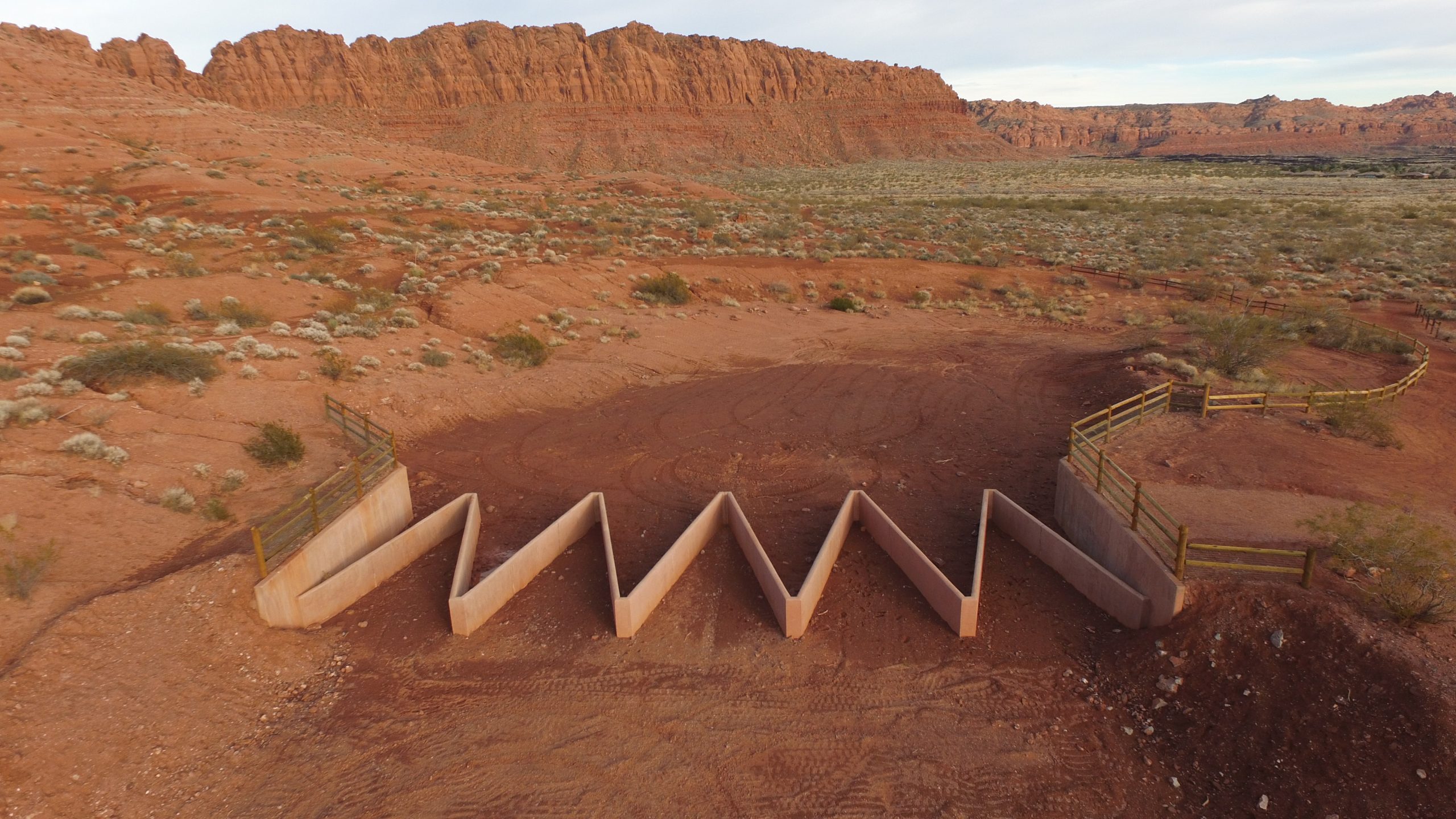 Aerial view of St. George landscape with red colored mountains